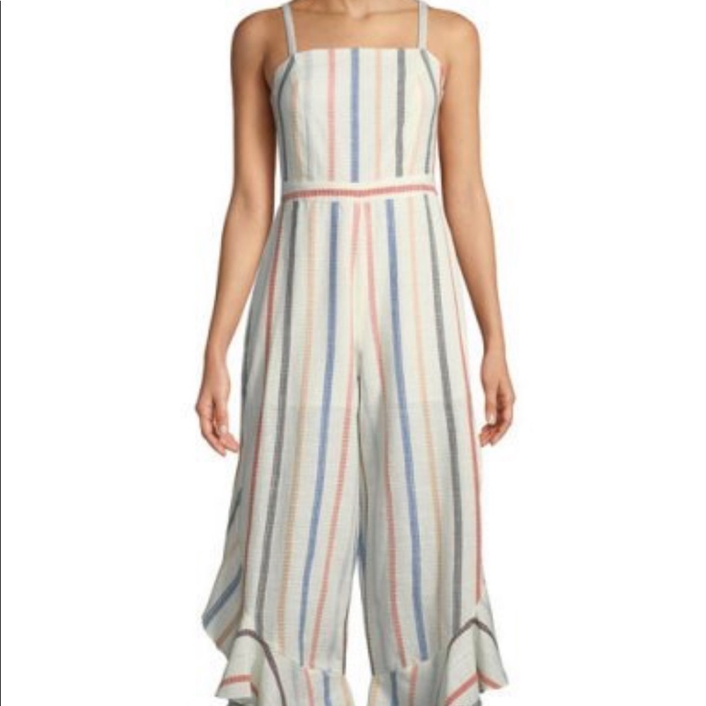 Red Carter Embroidered Split Leg Ruffle Jumpsuit - Picture 3 of 5